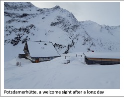 Text Box: Potsdamerhütte, a welcome
          sight after a long day